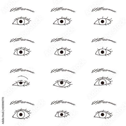 色んな目　二重と一重　大きさ　セット　白黒
