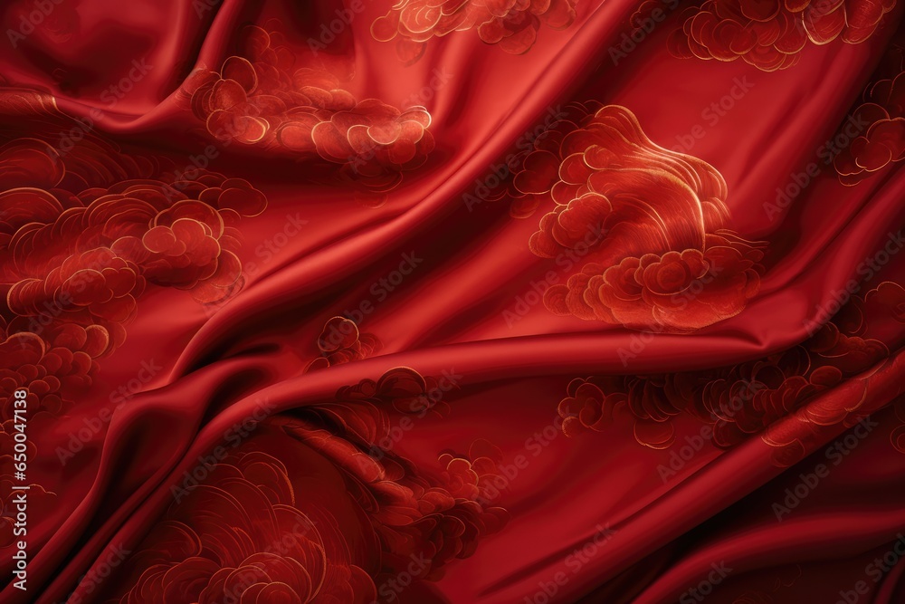 scarlet red silk background, chinese red twirl fabric, generative ai - obrazy, fototapety, plakaty 