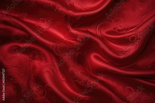 scarlet red silk background, chinese red twirl fabric, generative ai