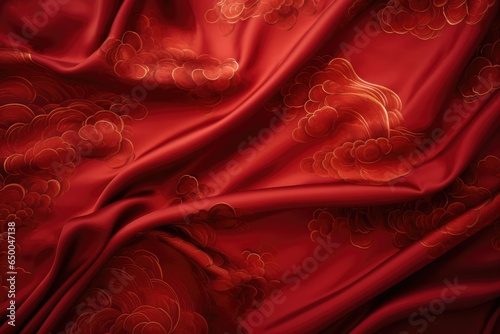 scarlet red silk background, chinese red twirl fabric, generative ai