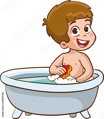 Vector illustration of cute little children taking a shower