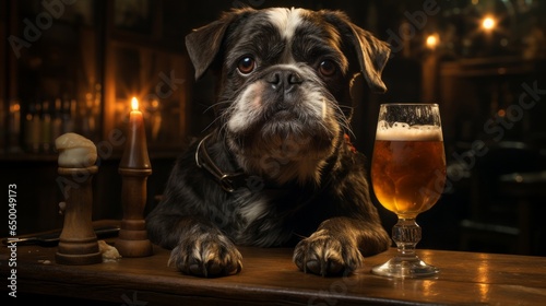 Leinwand Poster Dog enjoying a pub with beer