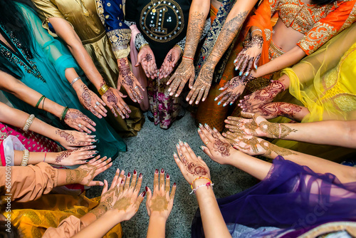 Indian Hindu bride's henna mehendi mehndi hands close up photo