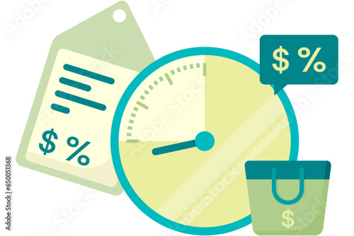 illustration of limited time promotion, stopwatch and price tag