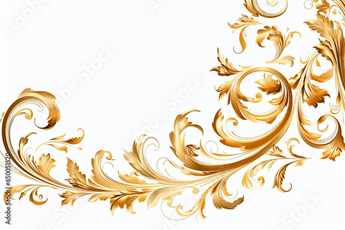A white background with gold and white leaves, Generative AI