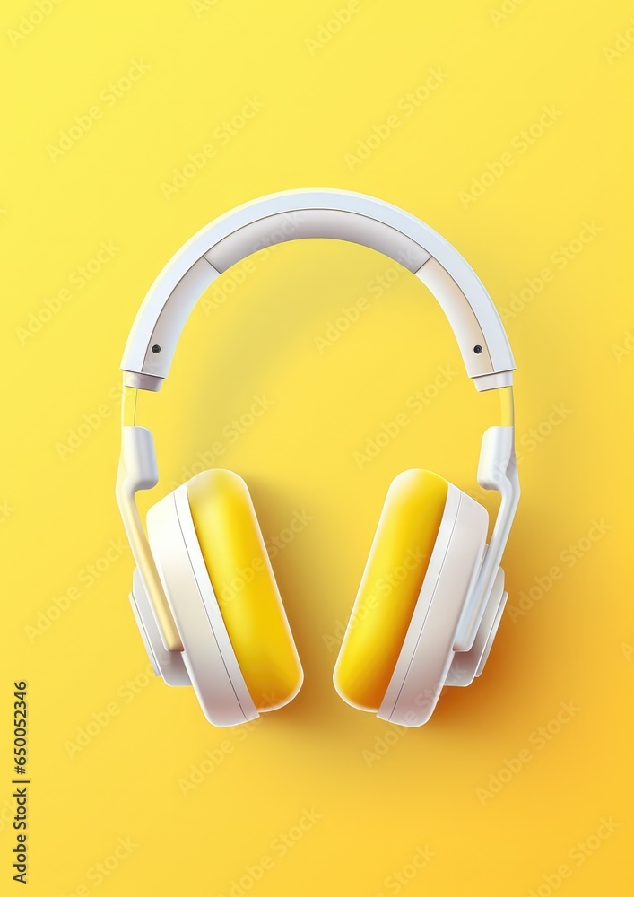 Modern headphones on a yellow background. Generative AI. Modern headphones on a yellow background. Generative AI.