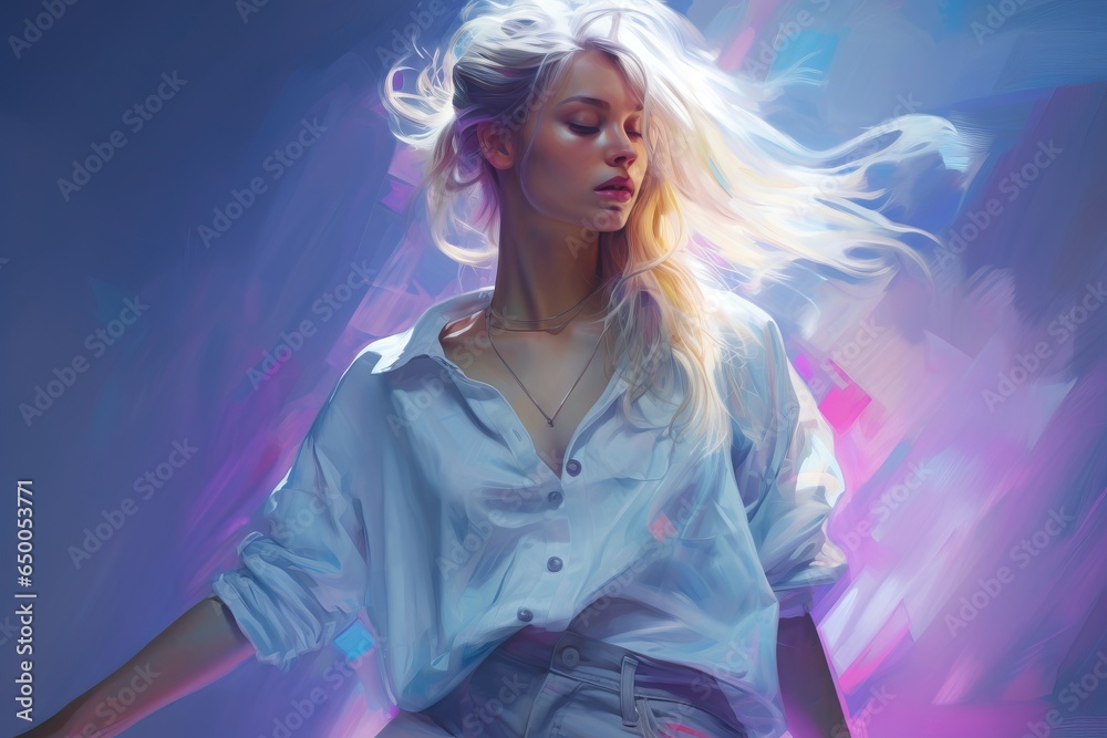 blonde girl on a pink and blue background. Lifestyle concept. generative ai. blonde girl on a pink and blue background. Lifestyle concept. generative ai.
