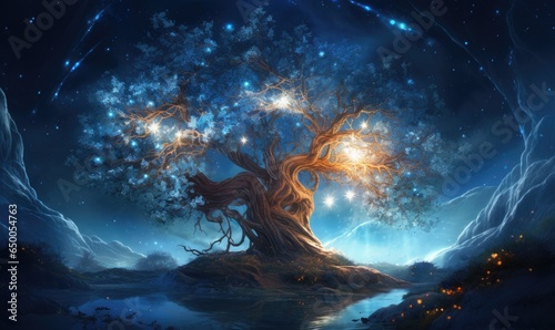 Photo of a starry night with a majestic tree as the focal point © uhdenis