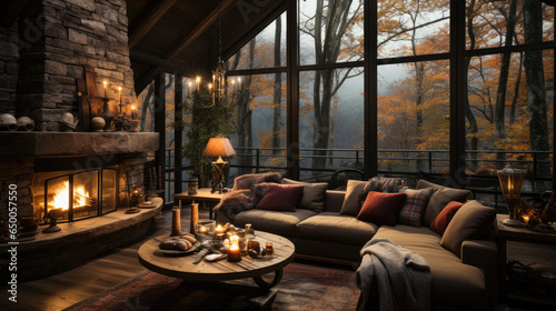 Cozy rustic winter cabin interior. © Vahid