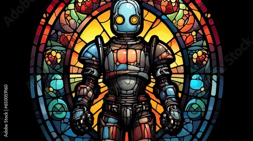 stained glass window in church  stained glass cute sci fi robot