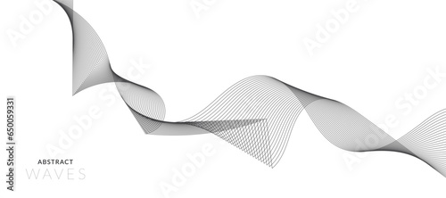 Abstract wave element for design. Digital frequency track equalizer. Stylized line art background. Vector illustration. Wave with lines created using blend tool. Curved wavy line, smooth stripe.