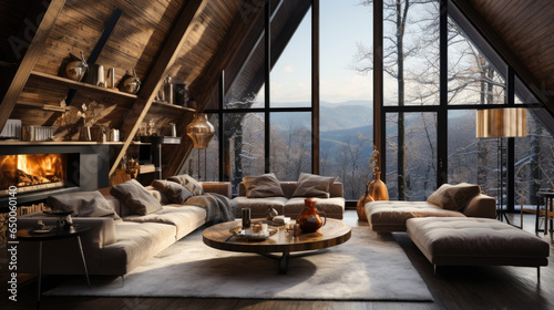 Luxurious cozy mid-century modern loft interior living room © Vahid