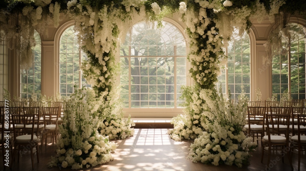 a springtime wedding venue, with blooming flowers, fresh greenery, and the renewal of nature echoing the promise of a lifelong commitment