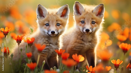 baby animals as they revel in a field of vibrant wildflowers  their laughter echoing in the breeze