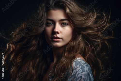 shot of a beautiful young woman with flowing hair