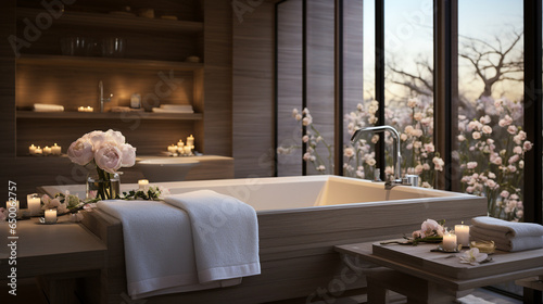 Amid the tranquil canvas of a spa's ivory sanctum, a youthful muse reclines, embracing the tender embrace of a massage's gentle artistry. Serenity pervades as beauty's arsenal ador photo