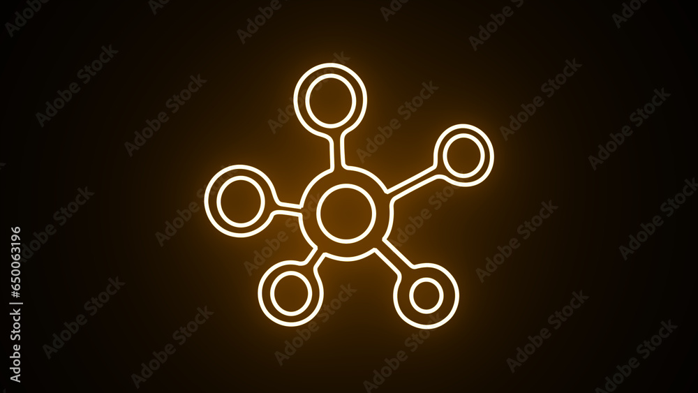 Neon Molecule icon. Glowing neon line Molecule icon isolated on black background. Neon Molecule icon. Glowing neon line Molecule icon isolated on black background.