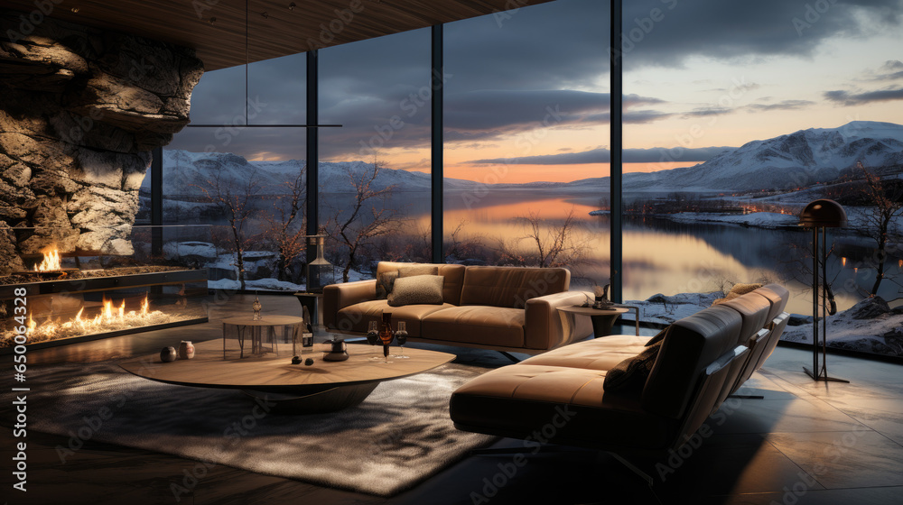 Modern interior space of a vineyard nestled amidst the stunning winter landscapes