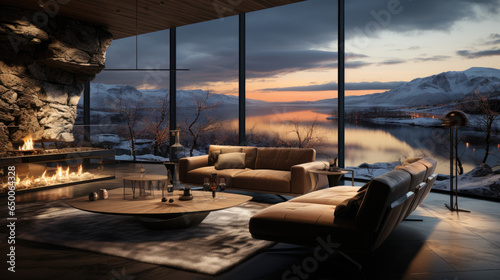 Modern interior space of a vineyard nestled amidst the stunning winter landscapes