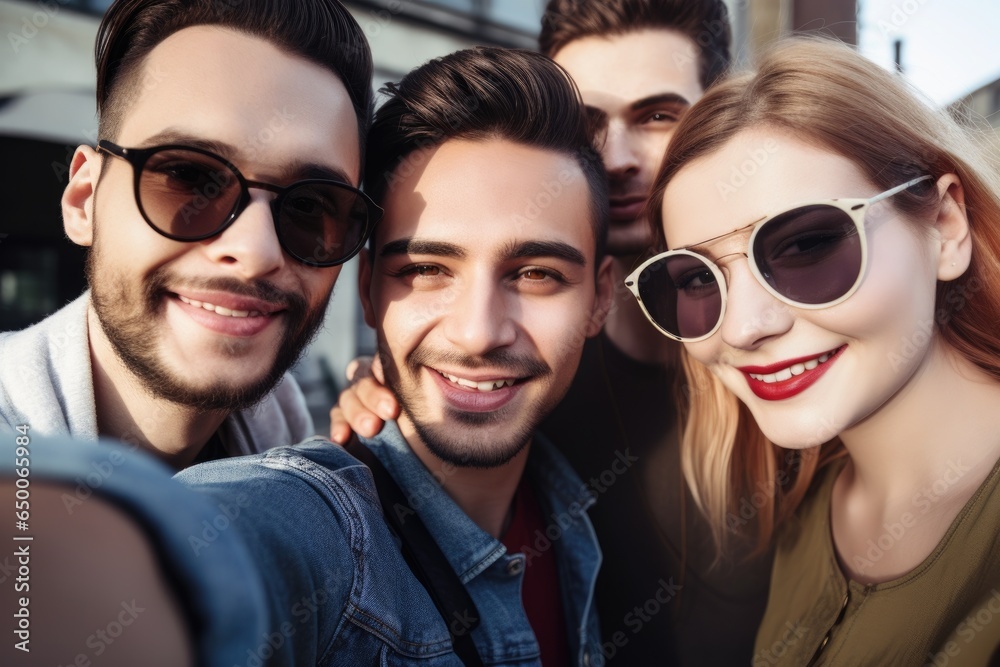 shot of a group of friends taking a selfie together shot of a group of friends taking a selfie together