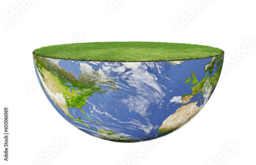 half world earth podium stage with lawn grass isolated. half world earth podium stage element isolated. half world earth podium stage element 3d render. concept of sustainability eco environment 