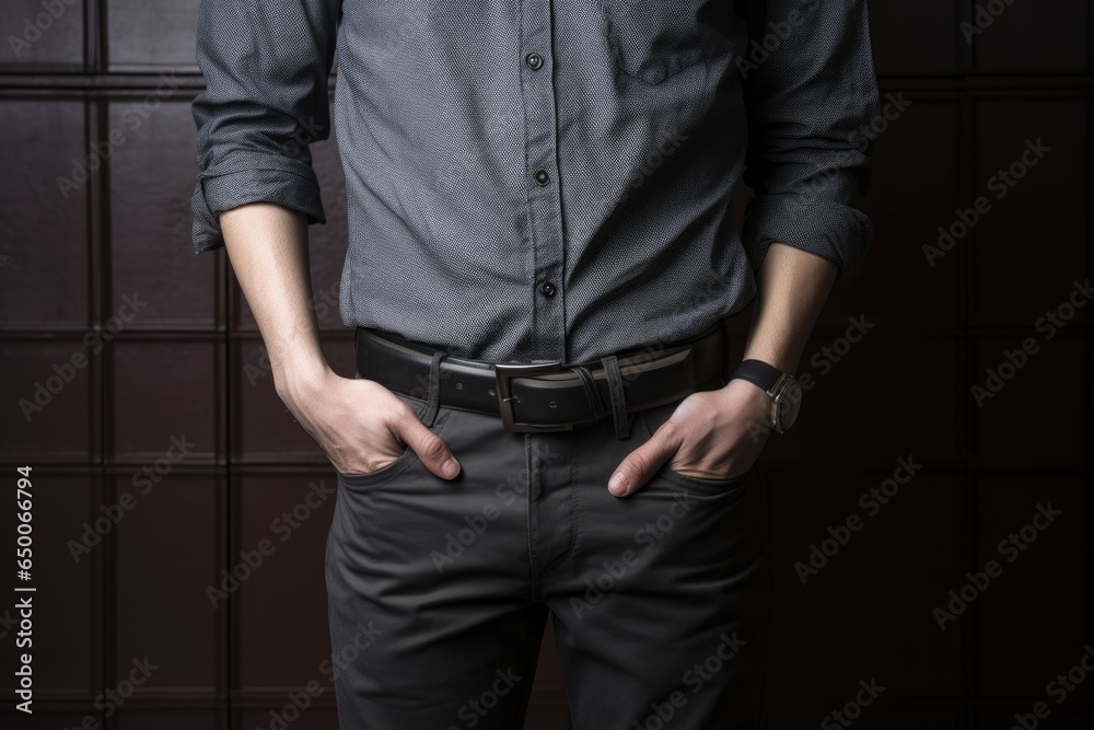 cropped image of a gay man standing with his hands on his hips cropped image of a gay man standing with his hands on his hips
