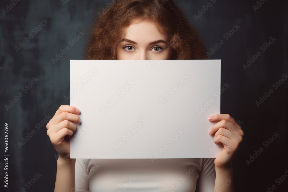 Naklejka premium Blank Canvas : Woman Holding Empty Paper