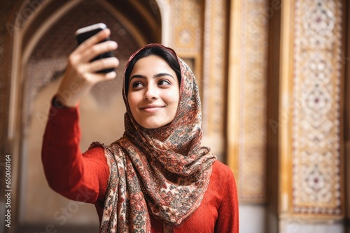 shot of a young muslim woman taking a selfie at the mosque