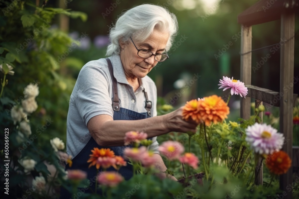 shot of a senior woman holding a bunch of flowers while working in her garden shot of a senior woman holding a bunch of flowers while working in her garden