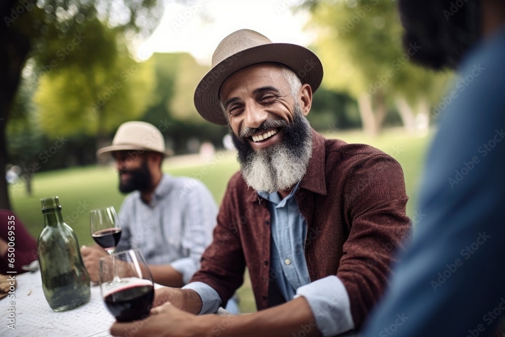 shot of a man enjoying some wine and friends at the park shot of a man enjoying some wine and friends at the park