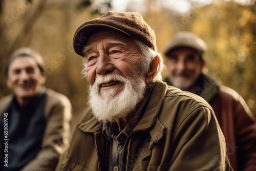 shot of a senior man in the outdoors with his friends