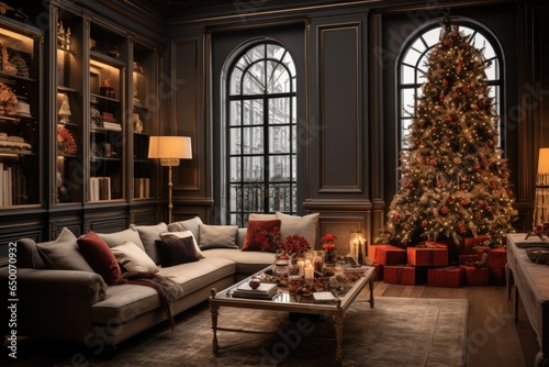 Living room decorate with Christmas festival. Generative AI