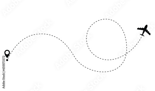 Airplane dotted route line. Path travel line shape. Flight route with start point and dash line trace for plane isolated vector illustration