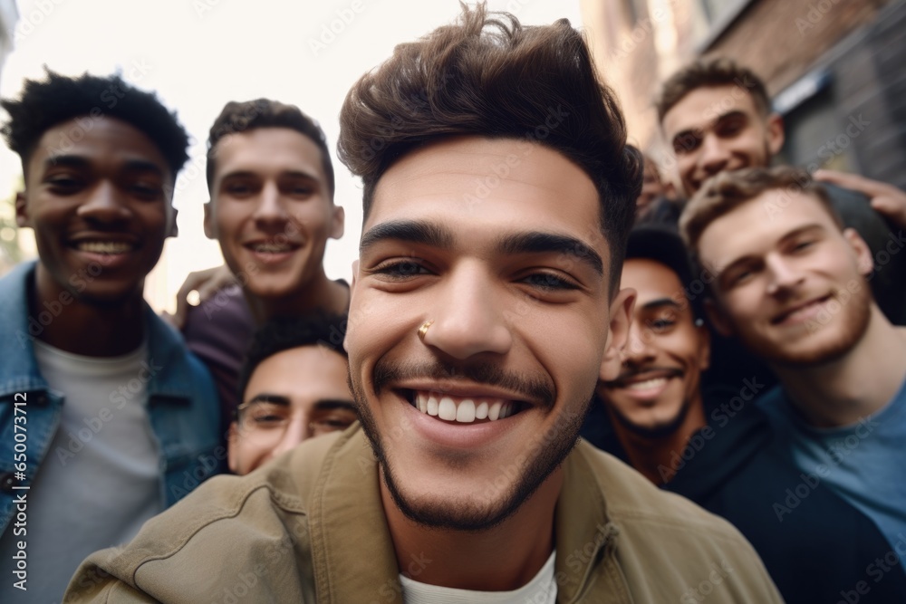 shot of a young man surrounding himself with friends shot of a young man surrounding himself with friends