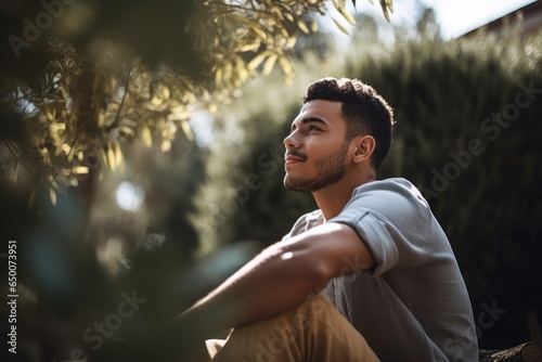 shot of a young man relaxing outside