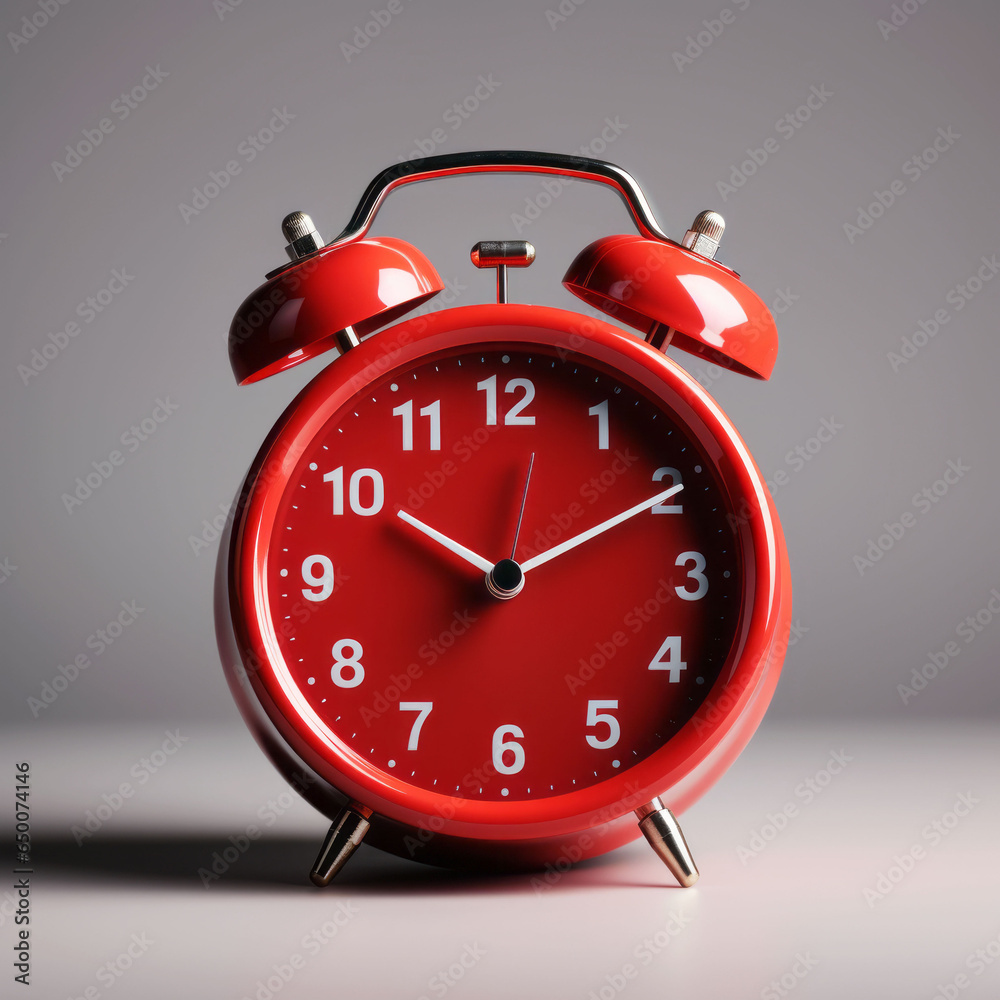 Classic red alarm clock on a grey background as urgency concept Stock ...