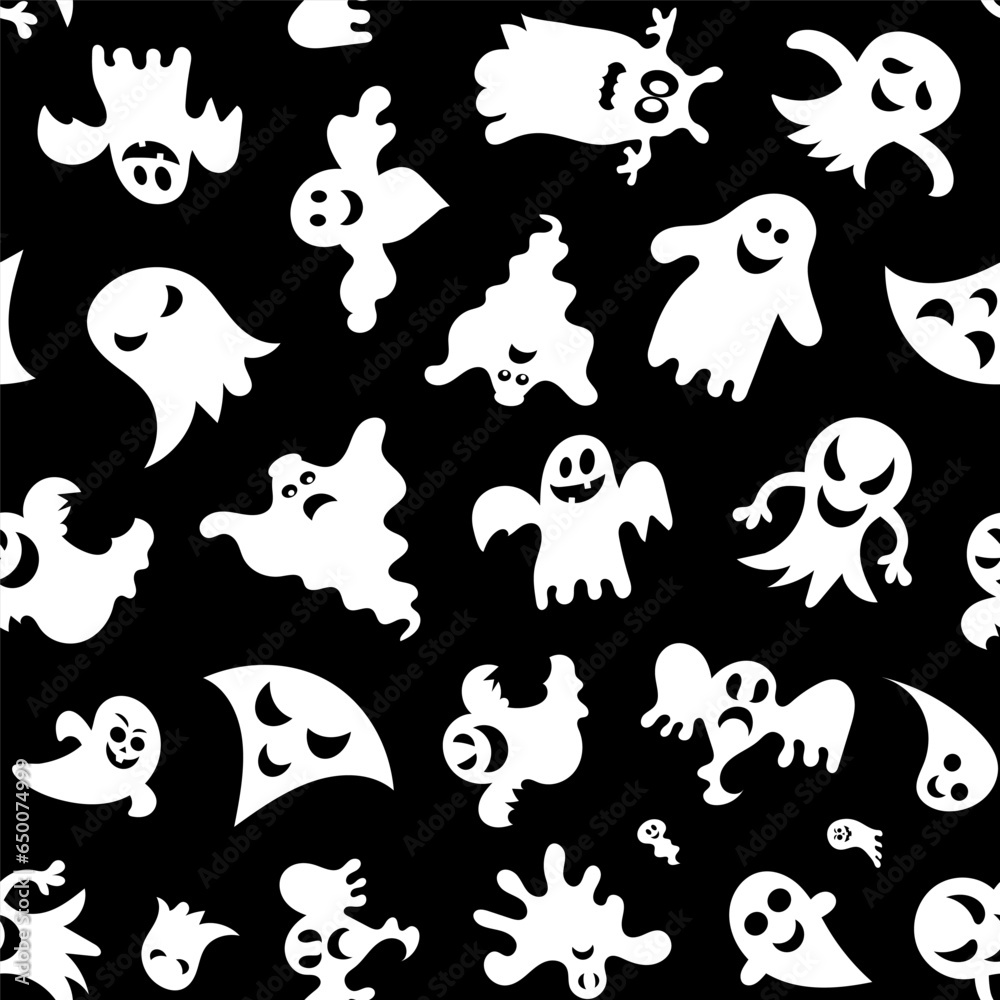 Seamless vector pattern for Halloween design. Halloween symbols ghost in cartoon style. Vector Illustration Seamless vector pattern for Halloween design. Halloween symbols ghost in cartoon style. Vector Illustration