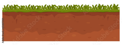 Ground in a section with different layers. Seamless pattern with land platforms for games. Vector illustration