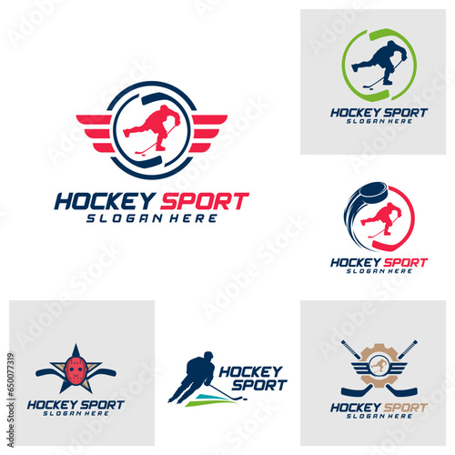 Set of Hockey sport logo design template. Modern vector illustration. Badge design.
