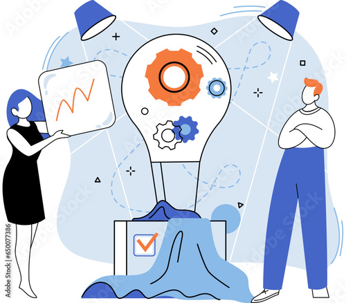 Team solving complex problems. Teamwork vector illustration metaphor. Business solution, startup problems, planning and strategy Departments in organization come together for project Working problem