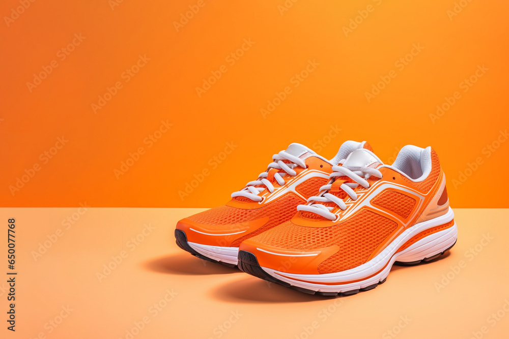 Pair of orange running shoes, Sport concept. 