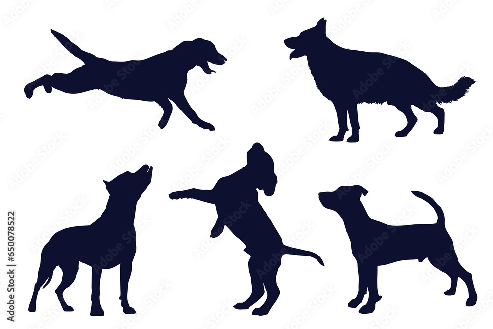 Black dog silhouette. Dog vector illustration. - obrazy, fototapety, plakaty 