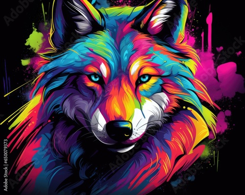 A colorful wolf on a black background