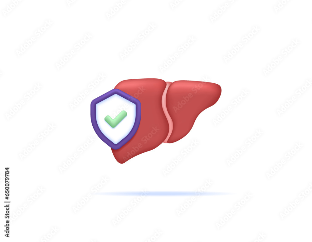 liver protection from disease, germs, bacteria, and viruses. internal health. liver with shield. digestion. icon or symbol. Minimalist 3d design concept. vector elements. white background liver protection from disease, germs, bacteria, and viruses. internal health. liver with shield. digestion. icon or symbol. Minimalist 3d design concept. vector elements. white background