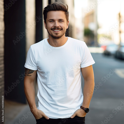 Young good looking Male model wearing a white tshirt