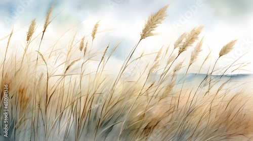 ススキのある草原の水彩イラスト