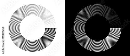 Abstract background with lines in circle. Art design spiral as logo or icon. A black figure on a white background and an equally white figure on the black side.
