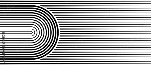 Black and white abstract art background with lines. Striped optical illusion with circle.