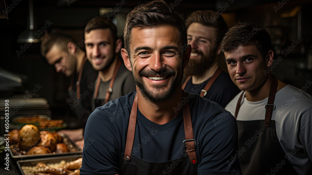 Obraz premium Smiling Chefs Team - Culinary Professionals at Work