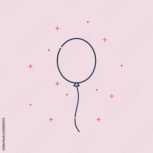 Line drawing of celebration balloon with confetti. Isolated object on a light pink background. Simple flat design. Vector drawing